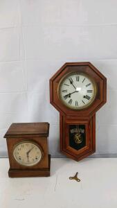 (1) Vintage Seth Thomas Pendulum Movement Clock (1) Vintage Circa 1900 Regulator Wall Clock
