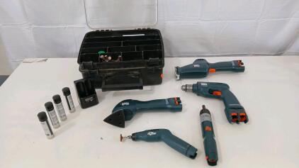 (1) 5-Piece Black & Decker VersaPak Tool Set W/ 4 Batteries And Battery Charger