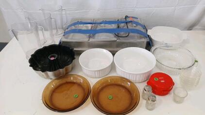 (1) Oster 3 Tray Warmer (5) Pyrex Dessert Cup (1) Pyrex 2qt Glass Bowl & More
