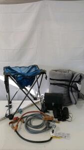 (1) Tasco 10x50 Light fight Binoculars (1) Sleeping Bag - (1) Timber Ridge Folding Table/ Cups Holder -18"L x18"W x20"H& More