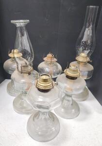 (6) Assorted Vintage Glass Oil Lamps W/ (2) Glass Oil Lamp Covers