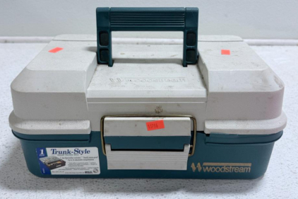 (1) Trunk Style Small Tackle Box Filled W/ Assorted Costume Jewelry