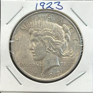 1923 United States Peace Dollar Coin, 90% Silver, Philadelphia Mint