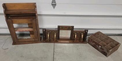 (1) Dark Brown Coat/Hat Hanger (1) Shelf Cabinet (1) 12 slot tray