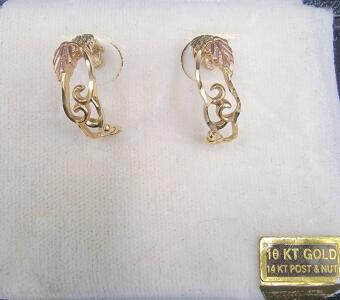 Black Hills Gold Hoop Earrings 10kt Gold w/ 14kt Posts & Nut
