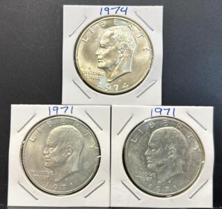 Eisenhower Dollar Coins 1971 & 1974 U.S. Mint
