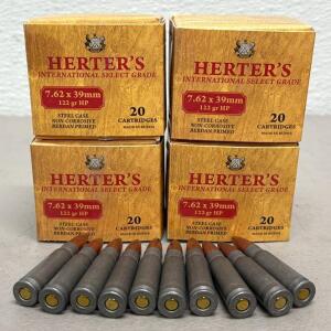 Herter's 7.62x39mm Ammunition, 122gr HP, 90 Rounds, Made in Russia