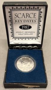 1987 John F. Kennedy Half Dollar Coin, Scarce Key Dates, Original Display Box