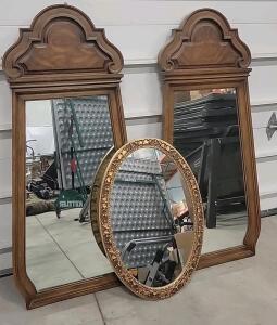 (2) Tall Brown Mirrors (1) Small Round Mirror