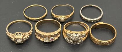 Vintage Gold and Silver Rings Set, Various Gemstones, Intricate Designs