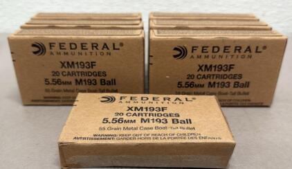 Federal XM193F 5.56mm Ammunition, 55 Grain, 140 Rounds Total