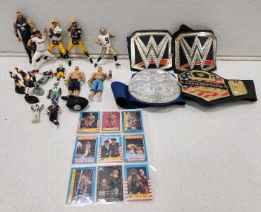 (1) Drew Brees McFarlane NFL Series 31 New Orleans Saints White Jersey (1) San Francisco Giants Madison Bumgarner Imports Dragon Series 1 (1) WWE United States Championship Replica Toy Belt And More