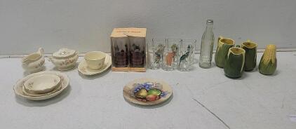 (7)China Pieces (10)Glass Cups +More