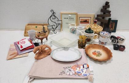 (1) PartyLite Wrought Iron Scroll Wall Sconce (1) Vintage Art Deco Frost Glass Ceiling Shade Starburst Square (1) Autumn Merritt Platter By Bell Ceramics Circa 1976 And More