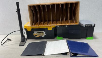 (2) Tool Empty Boxes,Mail wood Organizer,(3) Notebook Binders ,Air Pump (Please read Description)