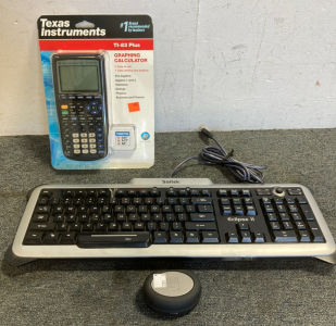 (1) Saitek Keyboard &ldquo;Eclipse 2&rdquo;, (1) Altec Ear Bud Headphones, & (1) Texas Instruments TI-83 Plus Graphing Calculator