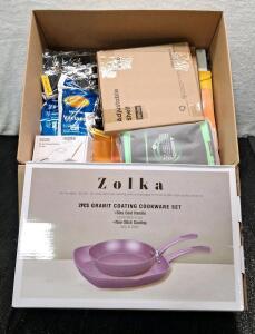 (1) ZOLKA - 2-Piece Granite Coated - Non-Stick Pan Set & (1) Box Of Assorted Amazon Overstock