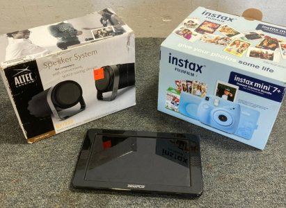 (1) Altec Speaker System BX1220, (1) Tempus LCD Display MCA-PI-201, (1) Instax Mini 7 Bundle (Blue)