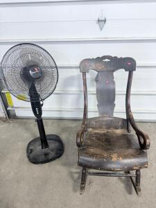 (1) Vintage Rocking Chair & (1) Amazon Basics Rotating Fan