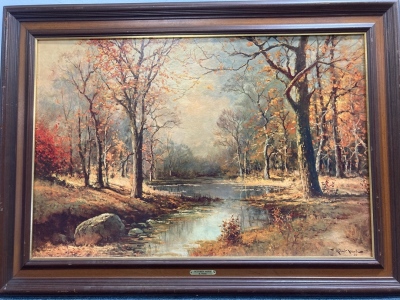 &ldquo;October Morn&rdquo; Framed Oil Painting By R. Wood 1950