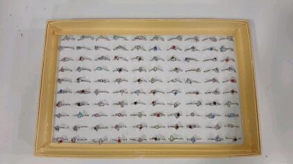 (100) Costume Jewelry Rings (Assorted Sizes)