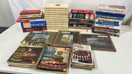(10) Audubon Nature Encyclopedia Books (20+) Cookbooks (3) Farm Tractor Wall Art & More