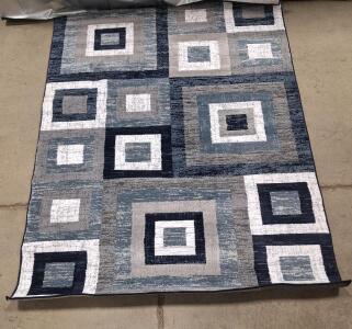 (1) 5' x 7' Masada Area Rug, Newton Collection, Geometric Square Pattern In Blue, Gray, & White<br/>
