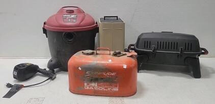 (1) Shopvac (1)Evinrude "Cruis-A-Day" 6-Gallon Boat Tank (1)Wagner FLEXiO 2500 (1) MegaMaster BBQ