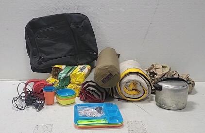 (2) Self Inflating Mats W/Electric Pump (6) DuraFlame Logs (1) EBags Professional Travel Backpack (1) Sleeping Bag