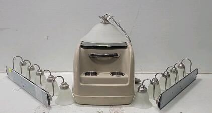 (1) Pontoon Boat Console (2) five-light bathroom vanity light fixture (1) Lighting alabaster glass pendant light.