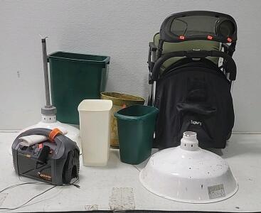 (1) Joovy Baby Stroller (4) Trash Cans (1) XPower Tire Pump