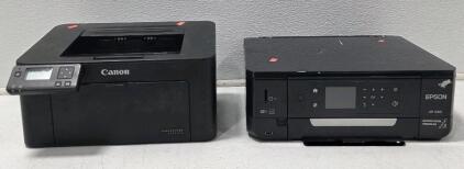 (1) Epson XP-640 Expression Premium Small-in-One All-in-One Printer in Black - C11CF50201 *Unable to Test, No Power Cord* (1) Canon image CLASS Lbp113w Mobile Ready Laser Printer 2207c004 *Unable to Test, No Power Cord*