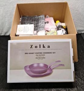 (1) ZOLKA - 2-Piece Granite Coated - Non-Stick Pan Set & (1) Box Of Assorted Amazon Overstock
