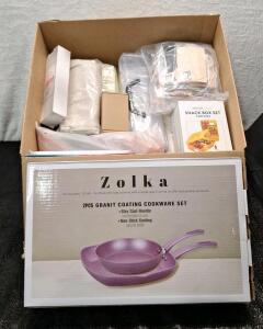 (1) ZOLKA - 2-Piece Granite Coated - Non-Stick Pan Set & (1) Box Of Assorted Amazon Overstock