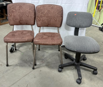 (2) Apolstered Chairs & (1) Rolling Chair