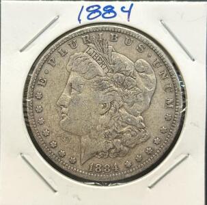 1884 Morgan Silver Dollar, United States Mint, In God We Trust, E Pluribus Unum