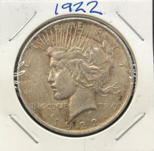 1922 Peace Dollar, One Dollar Coin, United States, 90% Silver