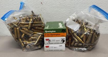 Winchester & Remington Unprimed Brass Cartridge Cases, 6mm & .220 Swift