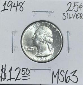 (1) 1948 MS63 Silver Mint State Washington Quarter