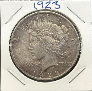 1923 Peace Dollar, U.S. Mint, 90% Silver, Lady Liberty Design