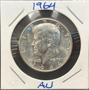 1964 Kennedy Half Dollar, Mint Mark D, 90% Silver Coin