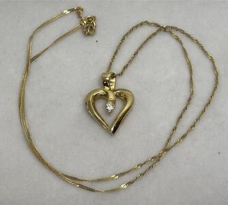 14K Gold Heart Pendant Necklace with Diamond Accent, 18" Chain