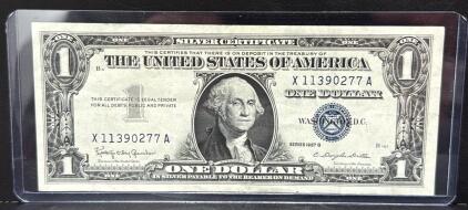 1957 B Series $1 Silver Certificate, Serial X11390277A, Blue Seal