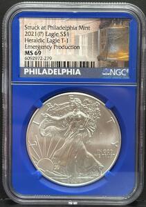 2021 American Eagle Silver Coin, MS 69, NGC Graded, Philadelphia Mint