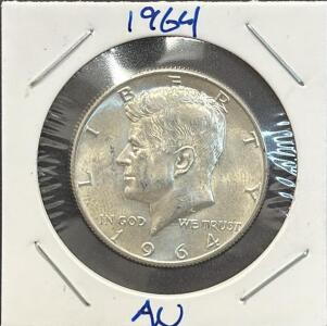 1964 Kennedy Half Dollar Coin, United States Mint, Silver Composition