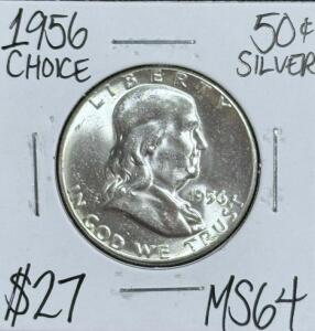 1956 MS64 Choice Silver Franklin Half Dollar