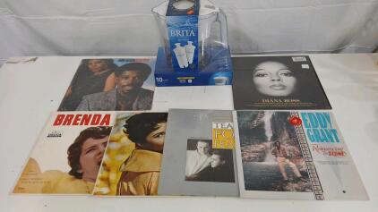 (6) Vintage Vinyl Records Including Billy Ocean And Dianna Ross (1) Brita Lake 10-Cup Water Filter Pitcher