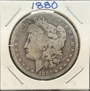 1880 Morgan Silver Dollar, United States, 90% Silver, Designed by George T. Morgan