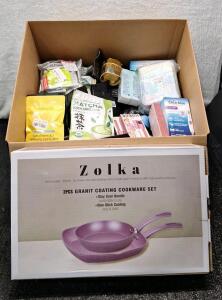 (1) ZOLKA - 2-Piece Granite Coated - Non-Stick Pan Set & (1) Box Of Assorted Amazon Overstock