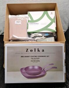 (1) ZOLKA - 2-Piece Granite Coated - Non-Stick Pan Set & (1) Box Of Assorted Amazon Overstock